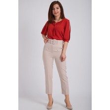 Kasheha Kadın Taş Kemerli Atlas Dabıl Kumaş Havuç Pantolon - KAD3325575