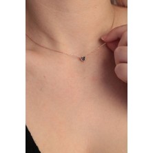 Hestia Silver Siyah Taşlı Minimal Kalpli 925 Ayar Gümüş Kolye