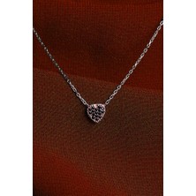 Hestia Silver Siyah Taşlı Minimal Kalpli 925 Ayar Gümüş Kolye