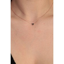 Hestia Silver Siyah Taşlı Minimal Kalpli 925 Ayar Gümüş Kolye