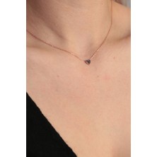 Hestia Silver Siyah Taşlı Minimal Kalpli 925 Ayar Gümüş Kolye