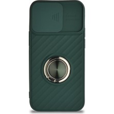 Case World Caseworld Apple iPhone 12 Mini Kapak Kamera Korumalı Yüzüklü Pastel Silikon Kılıf - Koyu Yeşil