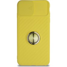 Guesche Guesche Apple iPhone 6 Plus Kapak Kamera Korumalı Yüzüklü Pastel Silikon Kılıf - Sarı