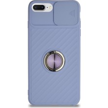 Guesche Guesche Apple iPhone 7 Plus Kapak Kamera Korumalı Yüzüklü Pastel Silikon Kılıf - Lila