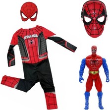 Masho Trend Siyah Kırmızı Spiderman Kostümü + Spiderman Figür + Spiderman Maske - Örümcek Adam Kostüm