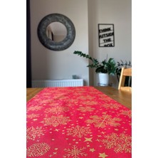 Stelo De Maro Snowy Red Kar Tanesi Desenli Runner Kırmızı - Gold 40 x 150 cm