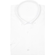 Varetta Erkek Beyaz Kısa Kollu Klasik Kesim Yaka Düğmeli Pamuk Saten Gömlek