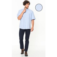 Varetta Erkek Light Blue Kısa Kollu Klasik Kesim Yaka Düğmeli Pamuk Saten Gömlek