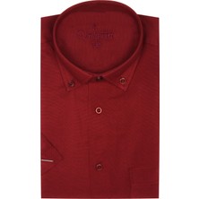 Varetta Erkek Bordo Kısa Kollu Klasik Kesim Yaka Düğmeli Pamuk Saten Gömlek