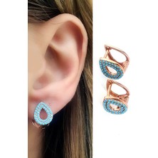 Ose Shop Turkuaz Taşlı 925 Ayar Gümüş Rose Damla Küpe