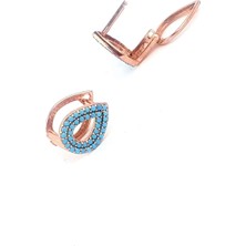 Ose Shop Turkuaz Taşlı 925 Ayar Gümüş Rose Damla Küpe
