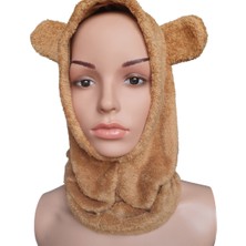 Ororabutik Teddy Bear Ayıcık Kulaklı Boyunluk Bere-Kahverengi