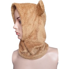 Ororabutik Teddy Bear Ayıcık Kulaklı Boyunluk Bere-Kahverengi