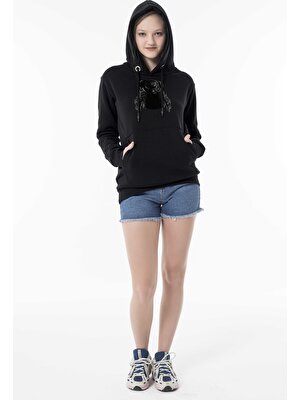 Phinzy Gangsta Pug Iı Göğüs Baskılı Kadın Siyah Slim Fit Regular Sweatshirt