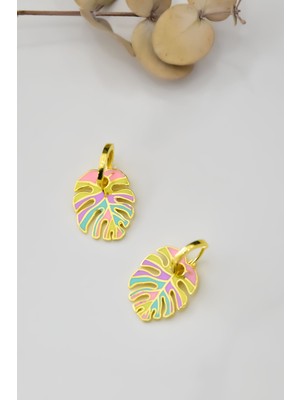 925 Ayar Gümüş Gold Kaplama Mineli Yaprak Halka Küpe