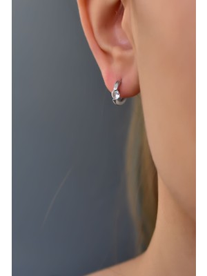 925 Ayar Gümüş Rodyum Kaplam Oval Kesim Tek Taşlı Halka Küpe