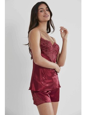 Pierre Cardin 425 Saten Şort Takım Bordo