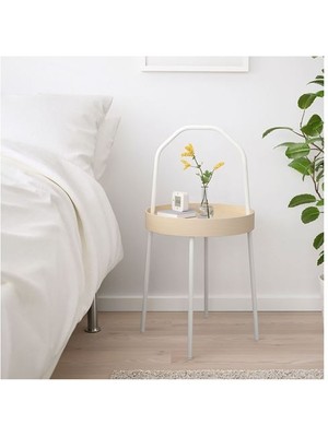 IKEA Kulplu Sehpa Beyaz Renk  38 cm Metal-Taşınabilir Sehpa