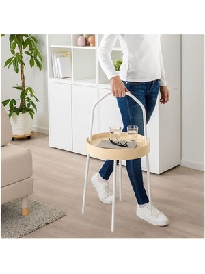 IKEA Kulplu Sehpa Beyaz Renk  38 cm Metal-Taşınabilir Sehpa