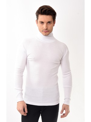 Belifanti Collection Erkek Balıkçı Yaka Boğazlı Slim Fit Kazak Beyaz