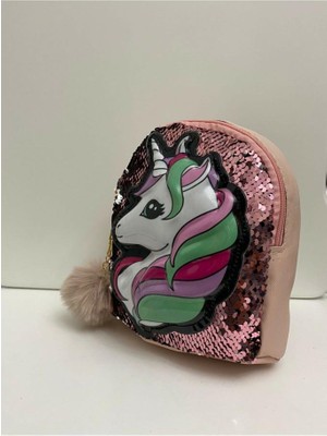 Dzc Kuzenler Avm Kız Çocuk Pudra Unicorn Işıklı Pullu Ponponlu Sırt Çantası