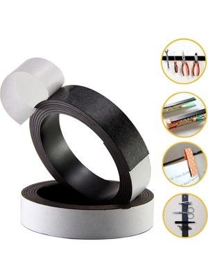Epazzar Yapışkanlı Şerit Mıknatıs Magnet Kes Kullan Güçlü Sağlam Rulo Çıkarılması Kolay Siyah 2cm X 1 Cm