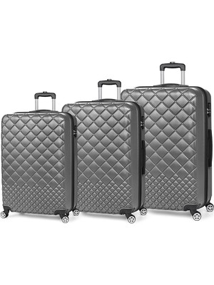 POLO55 ABS Gri 3'lü Valiz Seti – Büyük Boy, 360° Döner Tekerlek, Teleskopik Sap ve Şifreli Kilit Özellikli