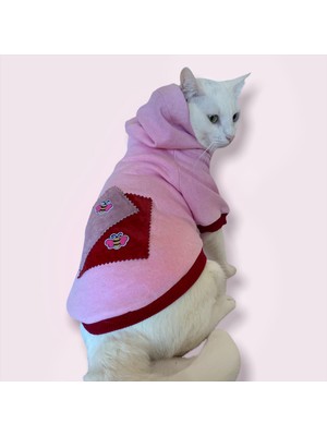 Kemique Pink Burgundy Bee Kapşonlu Sweatshirt  Kedi Kıyafeti