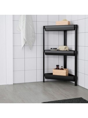 IKEA Banyo Raf Ünitesi Üçgen Raf  Siyah Pratik Raf Ünitesi 33X33X71 cm