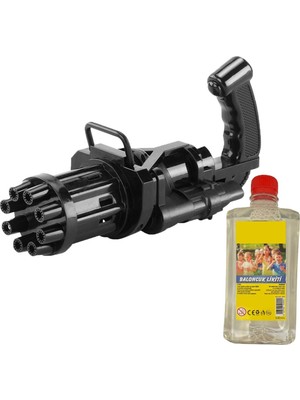 Pilli 19CM 8 Ağız Köpük Tabancası Bubble Machine + Yedek Baloncuk Likit 500ML