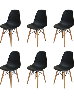 Woodesk Luna Ağaç Ayaklı 6 ADET Siyah Eames Sandalye SND3014-6SYH