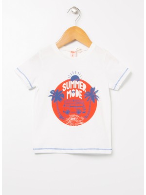 Koton Ekru Renkli Bisiklet Yaka Kısa Kollu Erkek Çocuk T-Shirt Günlük Stil 24 - 36 Ay