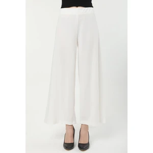 Ladies First Büyük Beden 3645 Beyaz Pantolon Krep Bol Paça