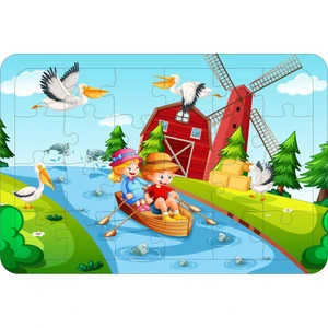 Güven Serigrafi Kayıktaki Çocuklar  24 Parça Ahşap Çerçeveli Puzzle Yapboz