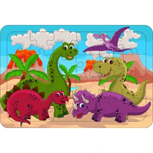 Güven Serigrafi Dinozor 3  24 Parça Ahşap Çerçeveli Puzzle Yapboz