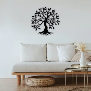 Siyah Hayat Ağacı Dekor Tablo Mdf Ahşap Lazer Kesim Duvar Panosu 3 mm