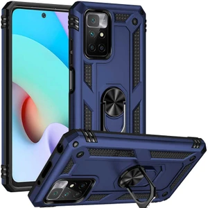 Xiaomi Redmi Note 11 4g Kılıf Vega Tank Standlı Yüzüklü Mıknatıslı+Nano Glass Lacivert