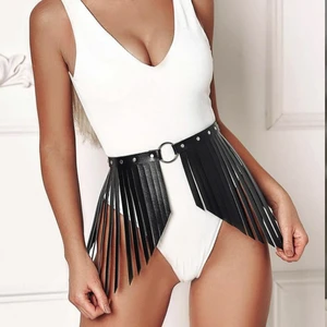 Sweet Demon Elbise Üzeri, Püsküllü Kemer Deri Harness Siyah