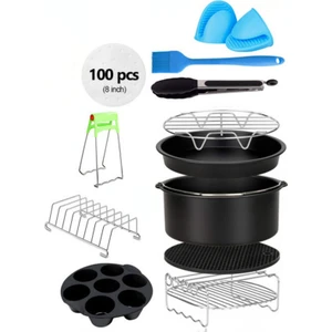 Yuandong 8 inç 12 Adet Yui / Xiaomi / Philips / Kumtel Uyumlu Air Fryer Silikon Fırın Tavası - Siyah (Yurt Dışından)