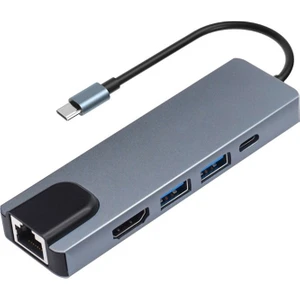 Type-C To 2xUSB3.0 + HDMI + RJ45 + Type-C Çok Fonksiyonlu USB Hub