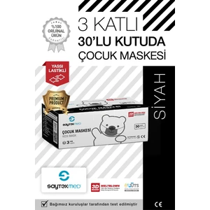 Saytekmed Premium 3 Katlı Meltblown Filtreli Siyah Çocuk Maskesi (1 Kutu/30 Adet)