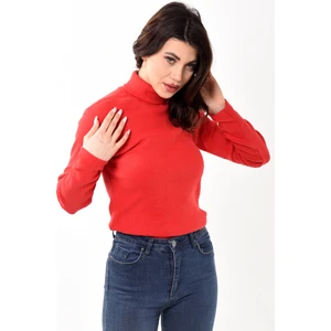 Belifanti Collection Kadın Balıkçı Yaka Boğazlı Slim Fit Kazak Kırmızı