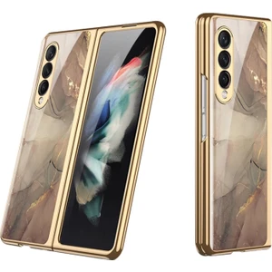 Gkk Samsung Galaxy Z Fold 3 Için Desen Baskı Temperli Cam + Sert Pc Telefon Kılıfı  (Yurt Dışından)