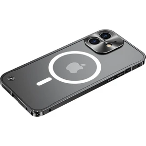 iPhone 12 Mini Için Çizilmez Mat Temperli Cam + Manyetik Kablosuz Şarjlı Metal Koruyucu Kılıf - Siyah  (Yurt Dışından)