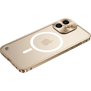 iPhone 12 Mini Için Çizilmez Mat Temperli Cam + Manyetik Kablosuz Şarjlı Metal Koruyucu Kılıf - Altın  (Yurt Dışından)