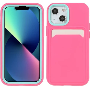 iPhone 13 Mini Için Kauçuk Yüzeyli Kartlıklı Çizilmez Pc + Tpu Telefon Kılıfı - Pembe  (Yurt Dışından)