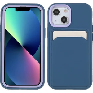 iPhone 13 Mini Için Kauçuk Yüzeyli Kartlıklı Çizilmez Pc + Tpu Telefon Kılıfı - Lacivert  (Yurt Dışından)