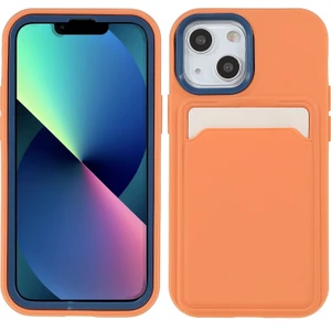 iPhone 13 Mini Için Kauçuk Yüzeyli Kartlıklı Çizilmez Pc + Tpu Telefon Kılıfı - Turuncu  (Yurt Dışından)