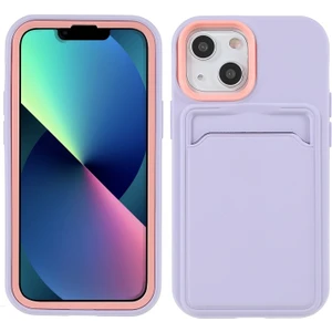iPhone 13 Mini Için Kauçuk Yüzeyli Kartlıklı Çizilmez Pc + Tpu Telefon Kılıfı - Mor  (Yurt Dışından)