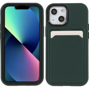 iPhone 13 Için Kauçuk Yüzeyli Kartlıklı Çizilmez Pc + Tpu Telefon Kılıfı - Siyah/yeşil  (Yurt Dışından)